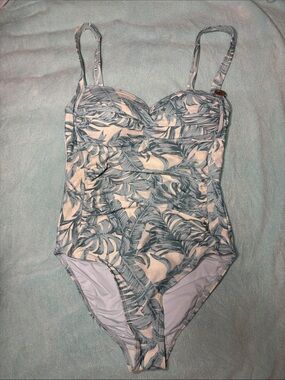 NWOT Nip Tuck Swim Blue Tropical Leaves Tummy Control Slimming Ruched Swimsuit